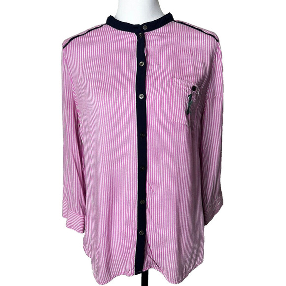 Maeve Other - Anthropologie Maeve Stripped Button Down Top Shirt Embroidered Key Size Small